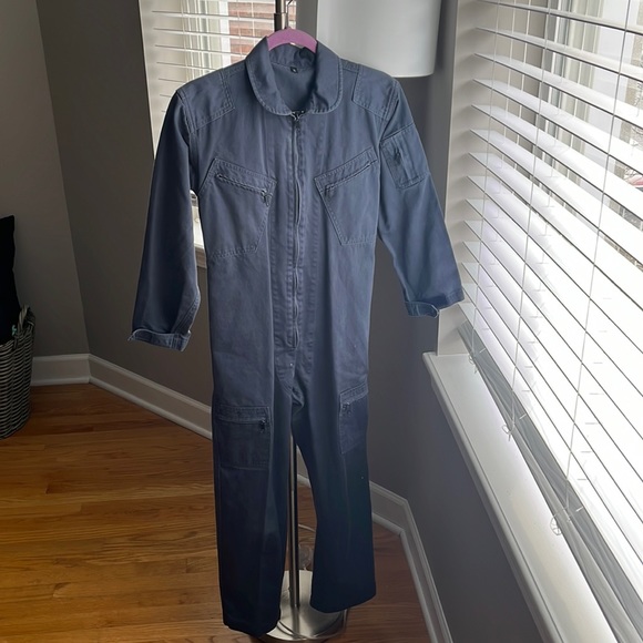 Thrifted Navy Aviator Styled Jumpsuit - Picture 1 of 2